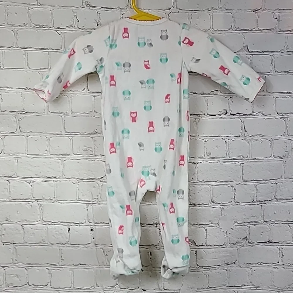 Carter's Girls 6M Soft Fleece White Owl Print One-Piece PJ Footie Winter Pajamas